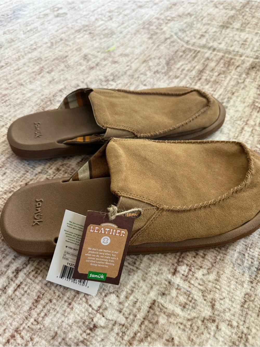 Sanuk Men’s Tan Leather Slip-Ons